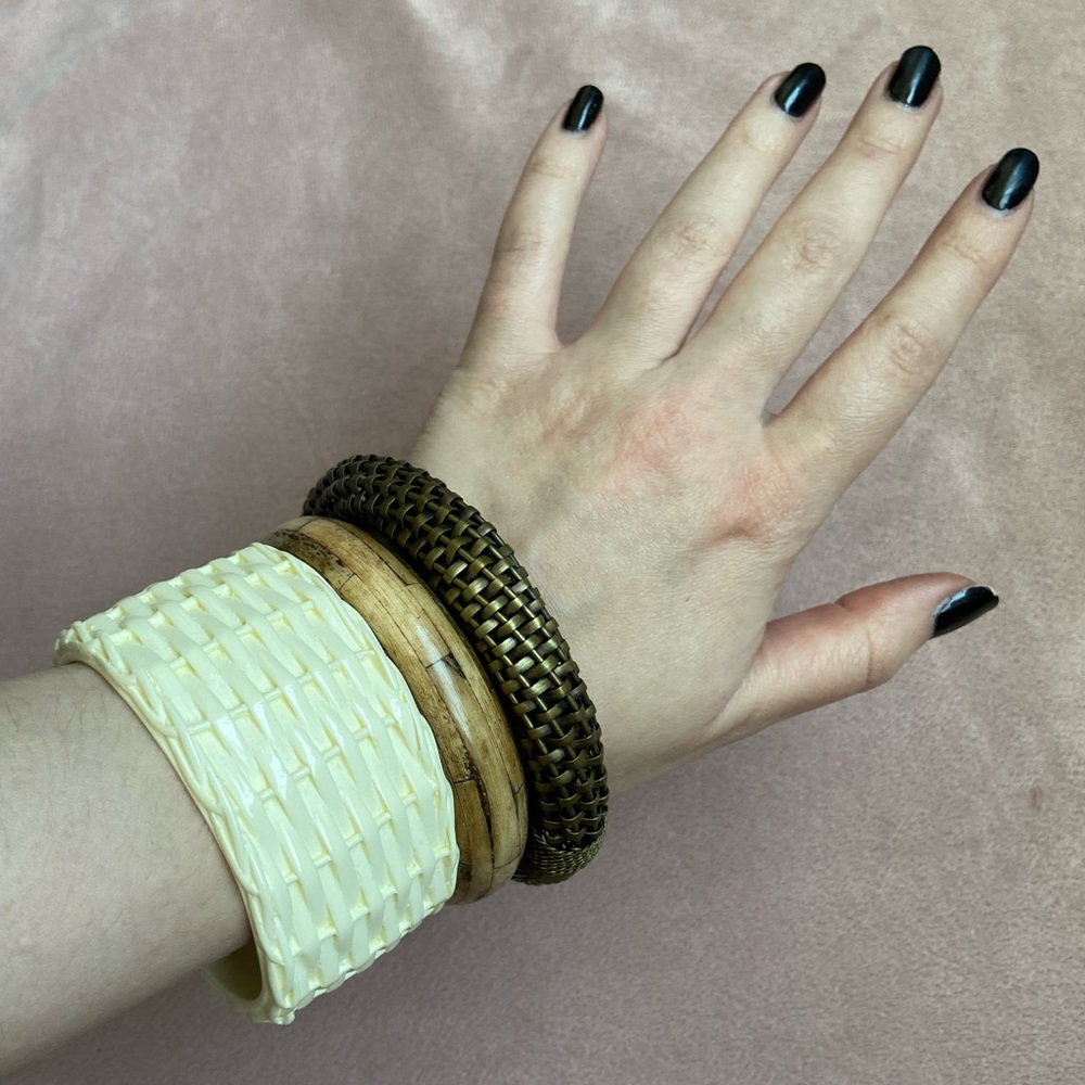 3 BOHO bangles, wood resin and metal natural